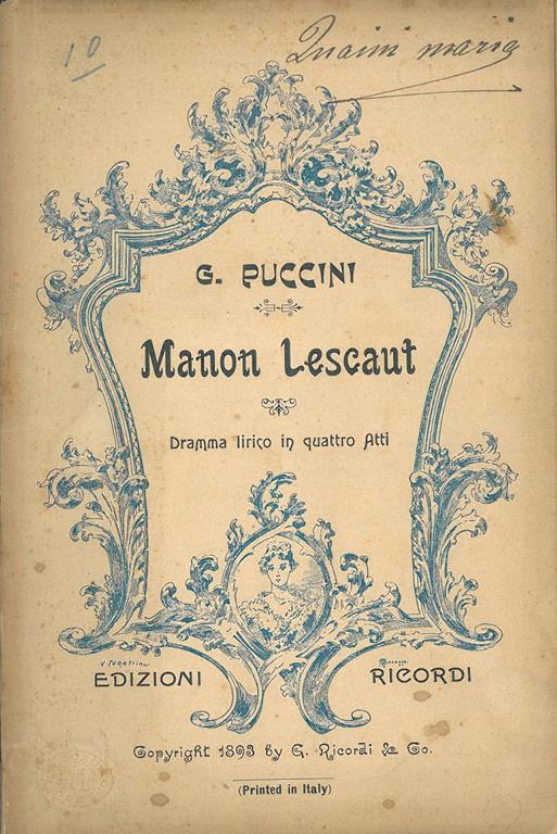 Manon Lescant. Dramma lirico in 4 atti - Giacomo Puccini - copertina