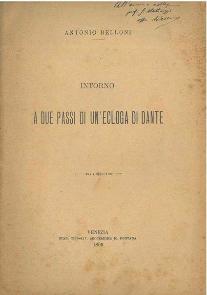 Intorno a due passi di un'ecloga di Dante - Antonio Belloni - copertina