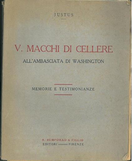 V. Macchi di Cellere all'ambasciata di Washington. Memorie e testimonianze - copertina