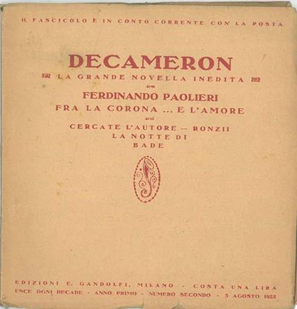 Decameron. La grande novella inedita. Fra la Corona... e l'amore. Numero 2 - Ferdinando Paolieri - copertina