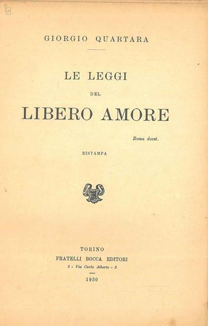 Le leggi del libero amore - Giorgio Quartara - copertina