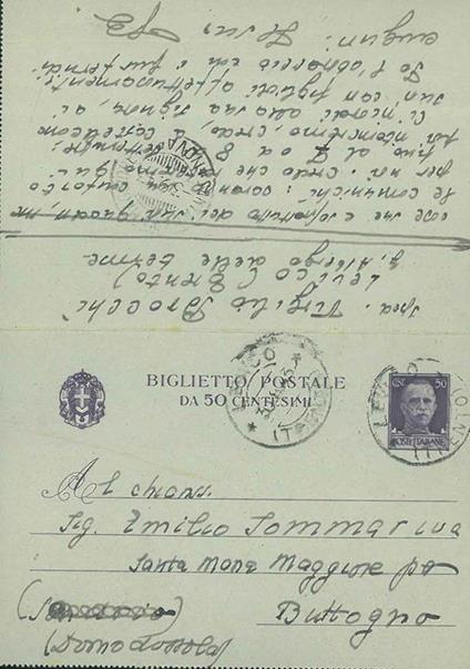 Biglietto postale viaggiato "Levico (Trento), 30.8.43" - Virgilio Brocchi - copertina