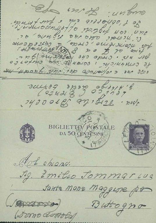 Biglietto postale viaggiato "Levico (Trento), 30.8.43" - Virgilio Brocchi - copertina