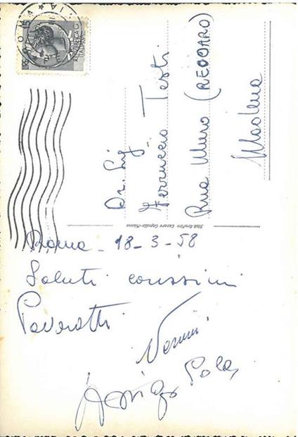 Cartolina postale illustrata di Roma, viaggiata "18-III-58". Copia autografata - Luciano Pavarotti - copertina