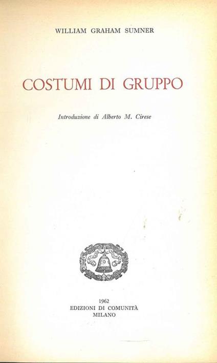Costumi di gruppo - William G. Sumner - copertina