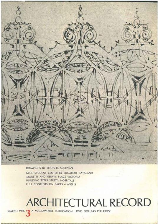 Architectural Record, n. 3, March 1966. Building Types study: Hospitals. M.I.T. Student center By Eduardo Catalno - copertina
