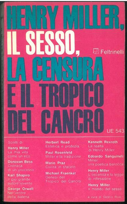 Henry Miller, Il sesso, La censura e Il tropico del cancro - Henry Miller - copertina