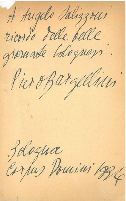 Foglio Bianco datato: "Bologna, Corpus Domini 1934" - Piero Bargellini - copertina