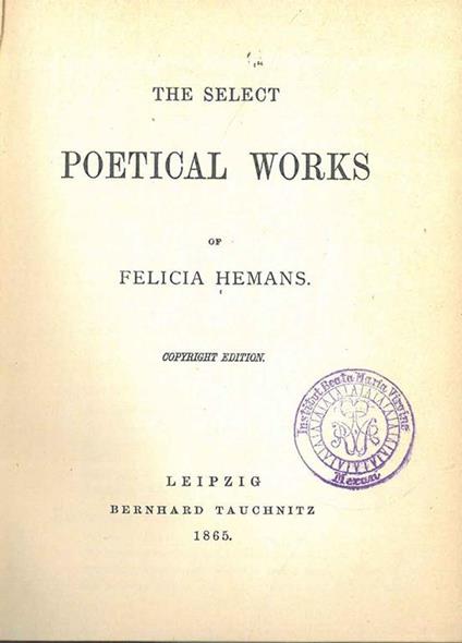 The select poetical works - Felicia Hemans - copertina