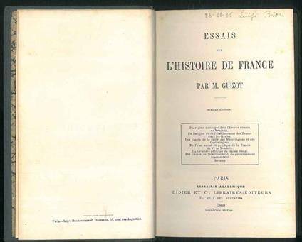 Essais sur l'histoire de France - M. Guizot - copertina