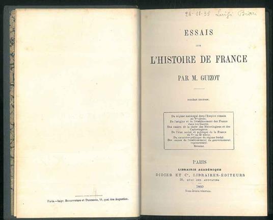 Essais sur l'histoire de France - M. Guizot - copertina
