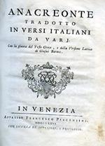 Anacreonte tradotto in versi italiani da varj. Con la giunta del Testo Greco, e della Versione Latina di Giosué Barnes