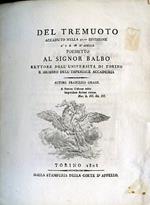 Del tremuoto accaduto nella 27ma Divisione à 2 e 16 d'Aprile. Poemetto al Signor Balbo Rettore dell'Università di Torino e membro dell'Imperiale Accademia