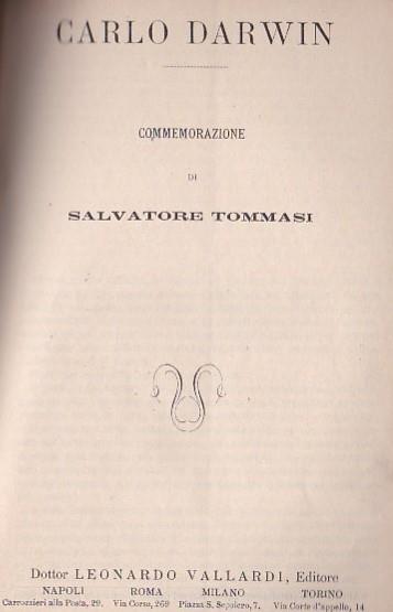 Carlo Darwin. Commemorazione - Salvatore Tommasi - copertina