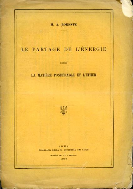 Le partage de l'énergie entre la matiére pondérable et l'éther - Hendrik Lorentz - copertina