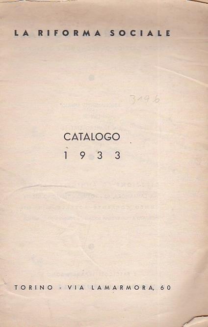 La Riforma sociale. Catalogo 1933 - copertina