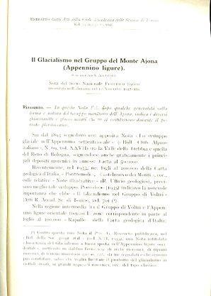 Il Glacialismo nel Gruppo del Monte Ajona (Appennino Ligure). Nota presentata nell'adunanza del 17 novembre 1937 - Federico Sacco - copertina