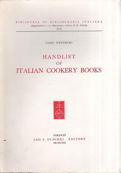 Handlist of Italian cookery books - Lord Westbury - copertina