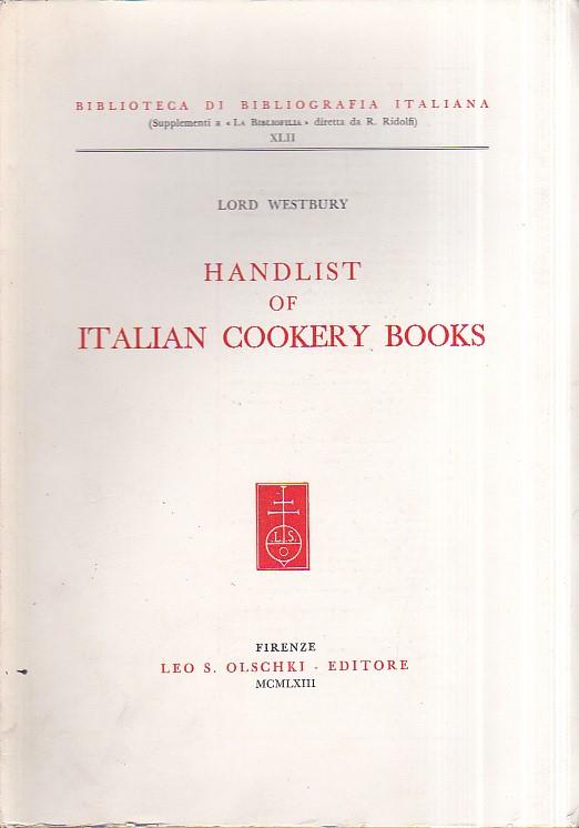Handlist of Italian cookery books - Lord Westbury - copertina