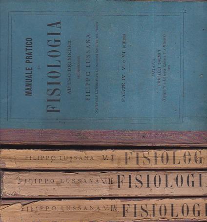 Manuale pratico di fisiologia ad uso dei medici. Seconda edizione completa, migliorata ed accresciuta dall' autore adorna di tavole litografate e di incisioni intercalate nel testo - Filippo Lussana - copertina