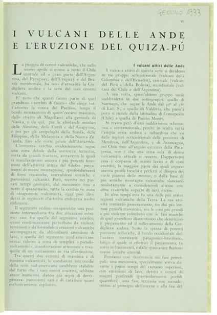 I Vulcani delle Ande e l'Eruzione del Quiza-Pù - Gioacchino Frenguelli - copertina