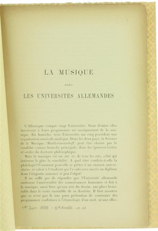 La Musique Dans les Universités Allemandes - Maurice Emmanuel - copertina