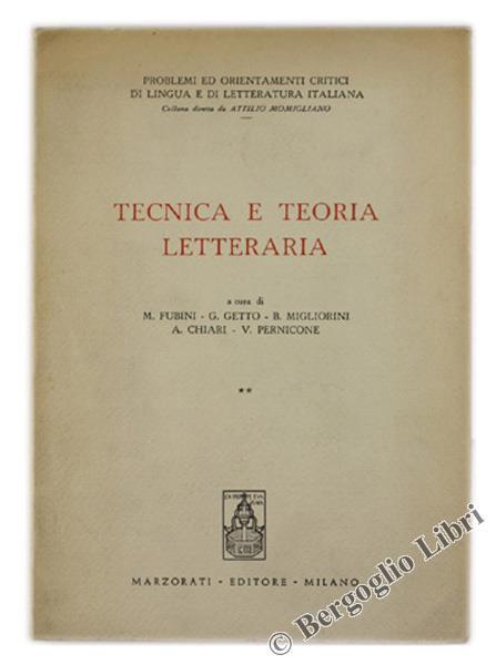 Tecnica e Teoria Letteraria. Volume II - Mario Fubini - copertina