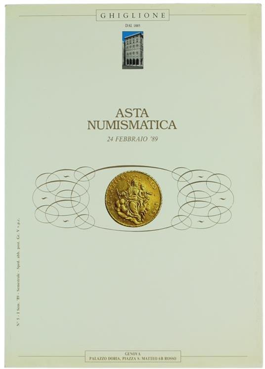 Asta Numismatica N. 5 - 24 Febbraio 1989 - Piero Ghiglione - copertina