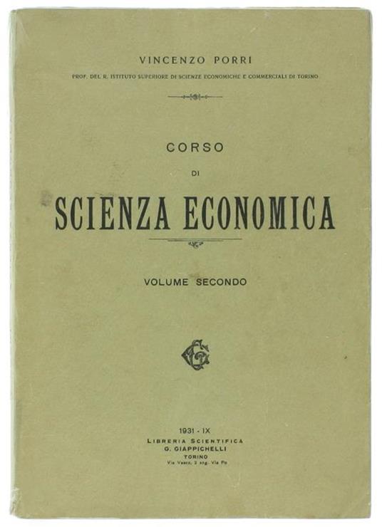 Corso di Scienza Economica Volume Secondo - Vincenzo Porri - copertina