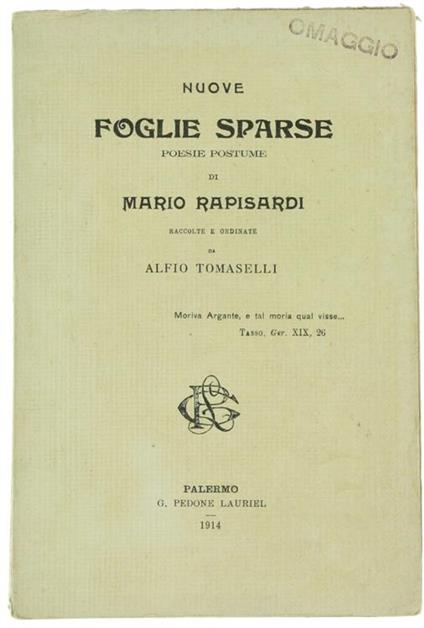 Nuove Foglie Sparse. Poesie Postume Raccolte e Ordinate da Alfio Tomaselli - Mario Rapisardi - copertina
