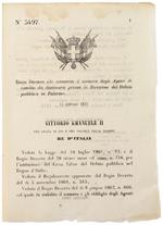 Regio Decreto che Aumenta il Numero degli Agenti di Cambio da Destinarsi Presso la Direzione del Debito Pubblico in Palermo. 15 Febbrajo 1870