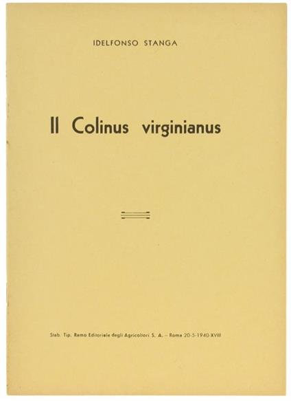 Il Colinus Virginianus - Idelfonso Stanga - copertina