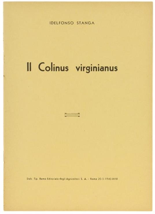 Il Colinus Virginianus - Idelfonso Stanga - copertina