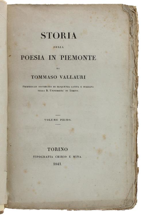 Storia della Poesia in Piemonte. Volume Primo