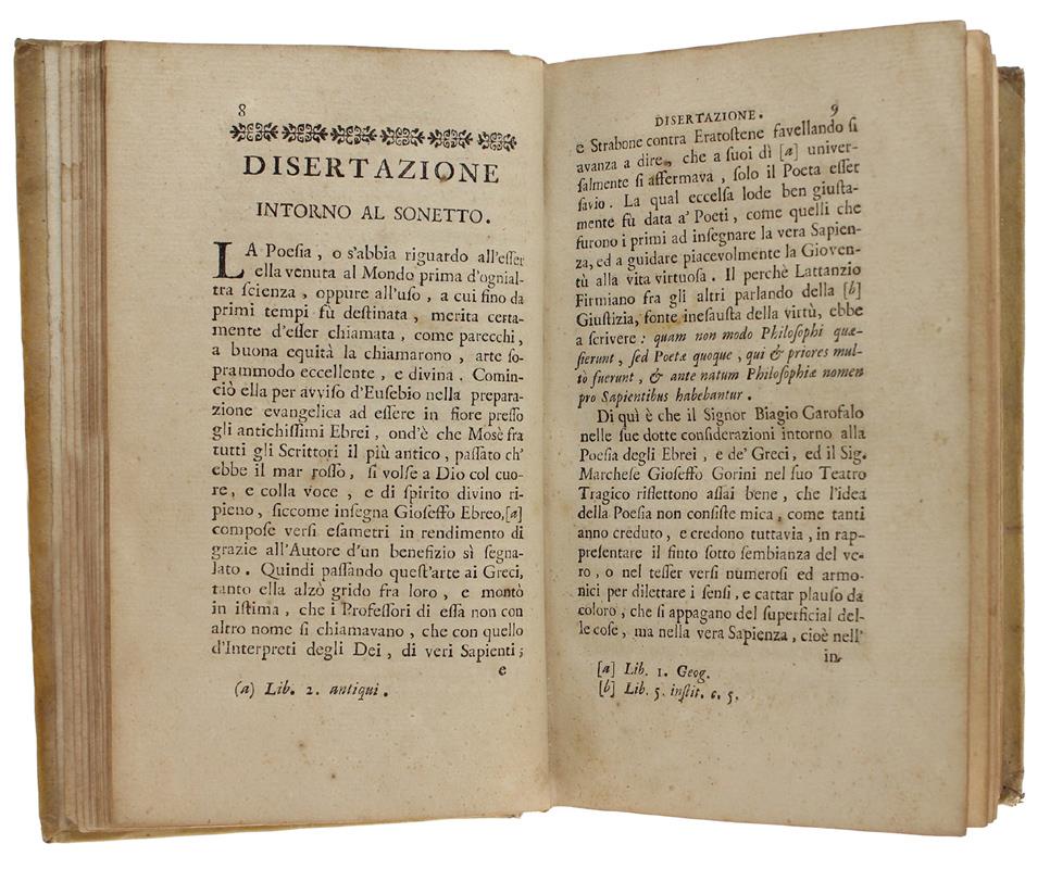 Scelta di Sonetti con Varie Critiche Osservazioni, ed una Dissertazione Intorno al Sonetto in Generale. A Uso delle Regie Scuole