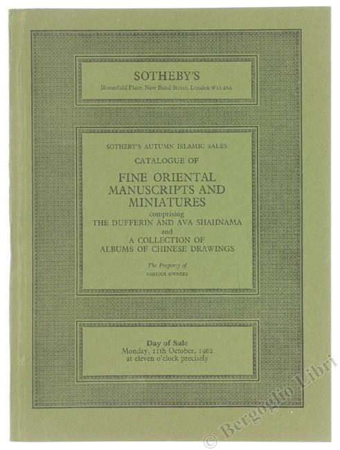 Catalogue of Oriental Manuscripts and Minatures. Date of Sale Monday 11Th October, 1982 - copertina