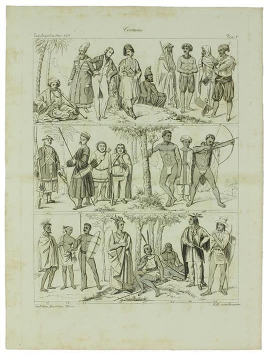 Costumi. Incisione Originale in Rame, Cm 33X24,5 Tratta Da: Enciclopedia Italiana e Dizionario Italiano della Conversazione - copertina
