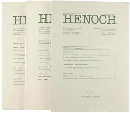 Henoch. Vol. XIII. Studi Storicofilologici Sull'Ebraismo Redatti Presso la Biblioteca Paul Kahle dell'Istituto di Orientalistica dell'Università di Torino - copertina