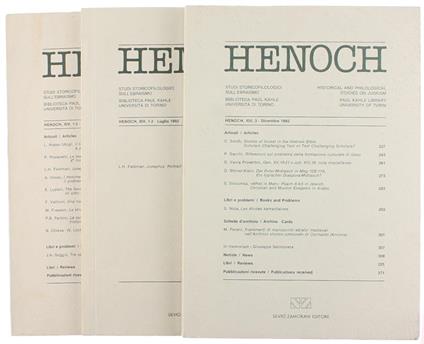 Henoch. Vol. XIv. Studi Storicofilologici Sull'Ebraismo Redatti Presso la Biblioteca Paul Kahle dell'Istituto di Orientalistica dell'Università di Torino - copertina