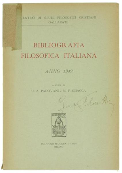 Bibliografia Filosofica Italiana - Anno 1949 - copertina