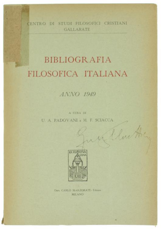 Bibliografia Filosofica Italiana - Anno 1949 - copertina