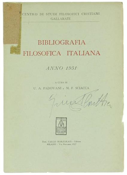 Bibliografia Filosofica Italiana. Anno 1951 - copertina