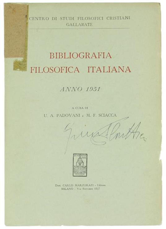 Bibliografia Filosofica Italiana. Anno 1951 - copertina