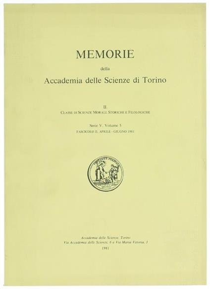 Memorie - Classe di Scienze Morali, Storiche e Filologiche. Serie V, Volume 5 - Fascicolo II, Aprile - Giugno 1981 - copertina