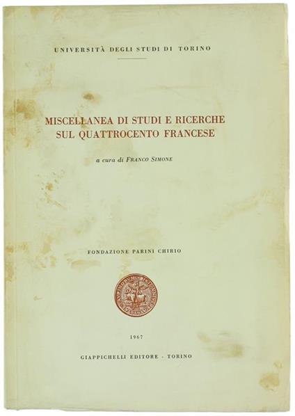 Miscellanea di Studi e Ricerche sul Quattrocento Francese - copertina