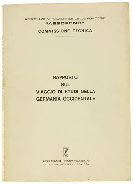 Rapporto sul Viaggio di Studi nella Germania Occidentale - copertina