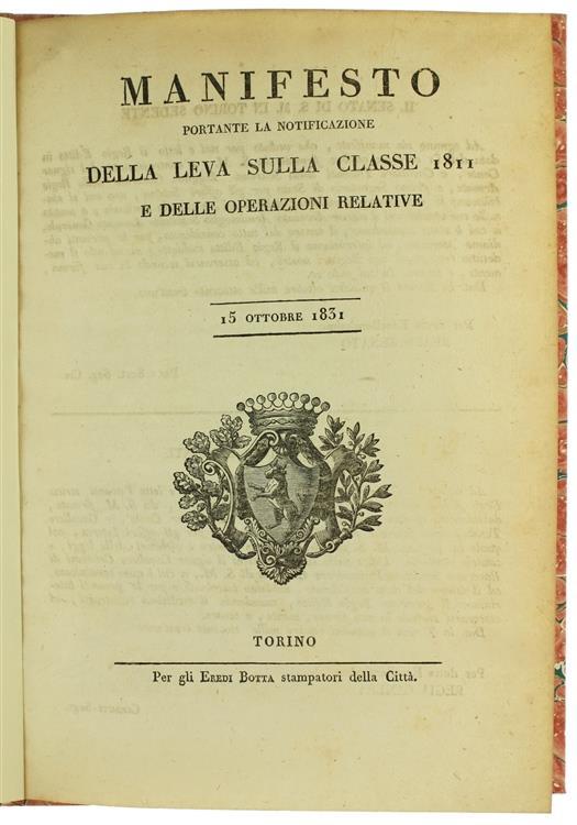 Manifesto Portante la Notificazione della Leva della Classe 1811 e delle Operazioni Relative. 15 Ottobre 183 - 2