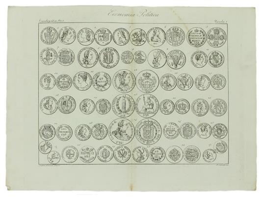 Monete (Economia Politica). Cinque Incisioni Originali in Rame Tratte Da: Enciclopedia Italiana e Dizionario Italiano della Conversazione - copertina