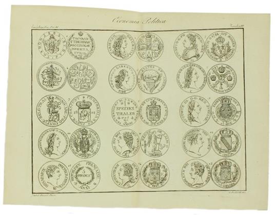 Monete (Economia Politica). Cinque Incisioni Originali in Rame Tratte Da: Enciclopedia Italiana e Dizionario Italiano della Conversazione - 2