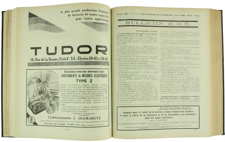 Revue Générale de l'Electricité - Bulletin R.G.E. Tome XXI - Tome XXII
